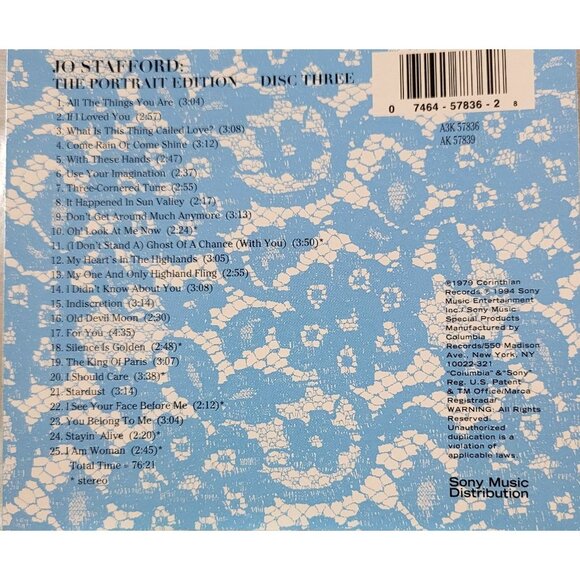 Jo Stafford The Portrait Edition Music CD 3-Disc Box Set 37310cd - Picture 2 of 6